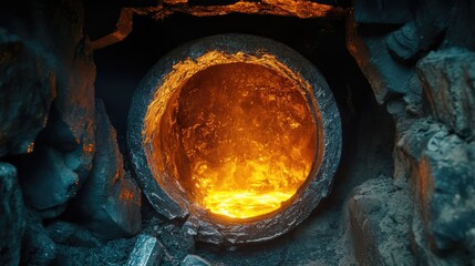 Bright orange glow from a molten zinc pouring process inside a furnace