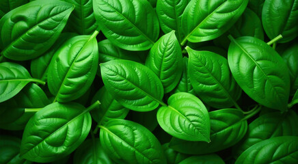 Close-up view of vibrant green leaves, creating a lush and natural background texture. Perfect for eco-friendly designs.