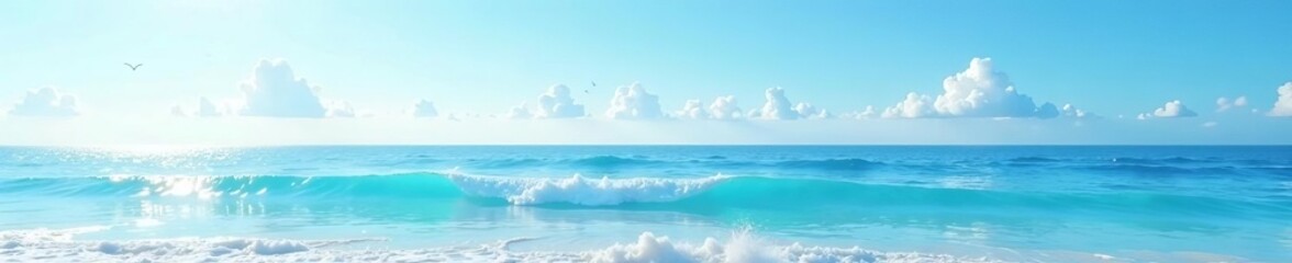 Obraz premium A soothing seascape with a calming blue sky and gentle waves, ideal for relaxation backgrounds , ocean, soothing