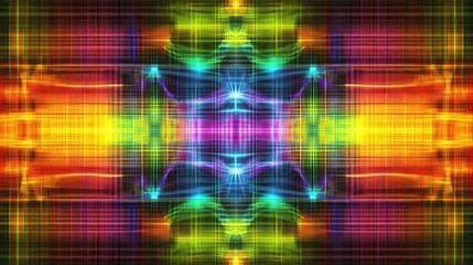 Obraz premium Futuristic grid pattern illuminated by bright neon rainbow colors