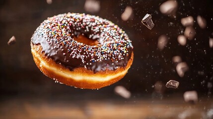 Delicious Chocolate Glazed Donut Sprinkles Sweet Treat Bakery Dessert Food Photography Tasty Confectionery Indulgent Culinary Delightful Yummy Sugar  