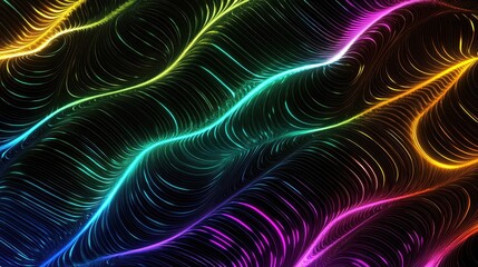 Fototapeta premium High-contrast neon rainbow waves creating a futuristic cyber look