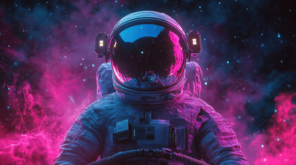 Fototapeta premium Astronaut exploration adventure outer space digital art cosmic environment close-up view futuristic concept