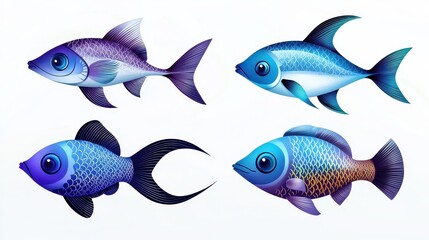 Fototapeta premium A stylized, hand-drawn fish clipart set with intricate patterns and elegant lines, perfect for decorative or educational use.