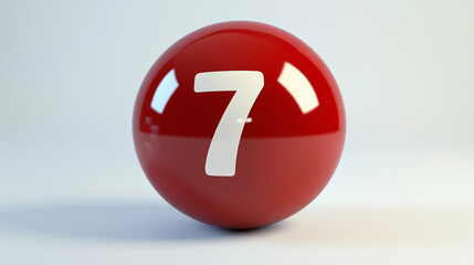 Billiard red ball with number 7 on a white background