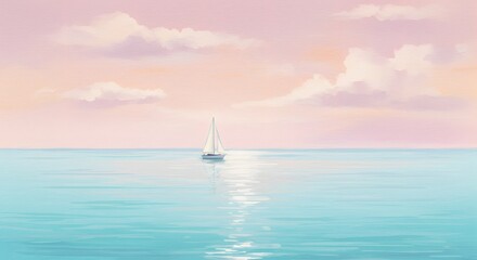 Fototapeta premium Sailboat on Calm Water with Pastel Sky at Sunset Artwork