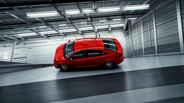 Red car standing out in parking lot surrounded by monotone cars, symbolizing discrimination concept