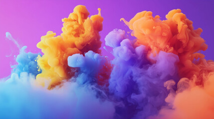 Smoke clouds of different colours. A smoky mixture.  Orange, pink, red, blue, yellow.