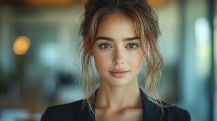 Stunning Portrait of a Young Woman with Brown Hair and Green Eyes