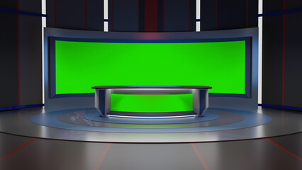 3D Virtual TV Studio News, Backdrop For TV Shows .TV On Wall.3D Virtual News Studio Background,3d illustration