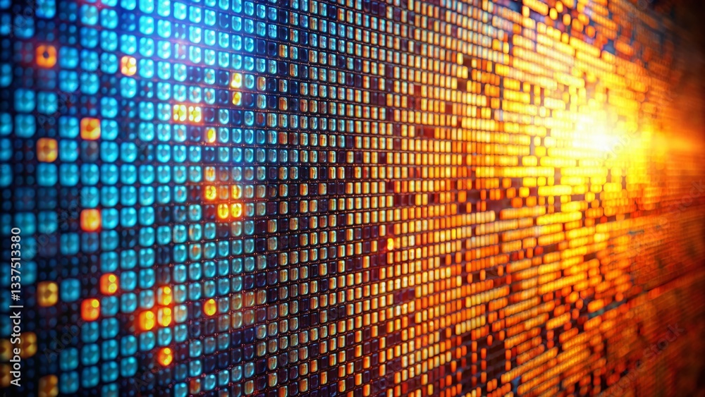 Aufkleber abstract digital wall: aerial view of animated binary code with split tone and selective focus