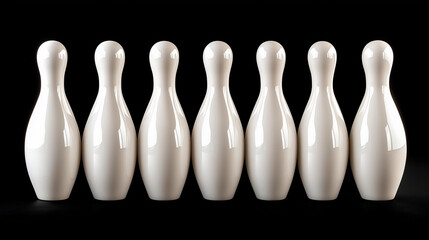 Bowling pins, white on a black background.