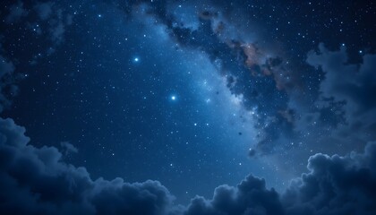Fototapeta premium Beautiful starry night sky with clouds and a bright constellation.