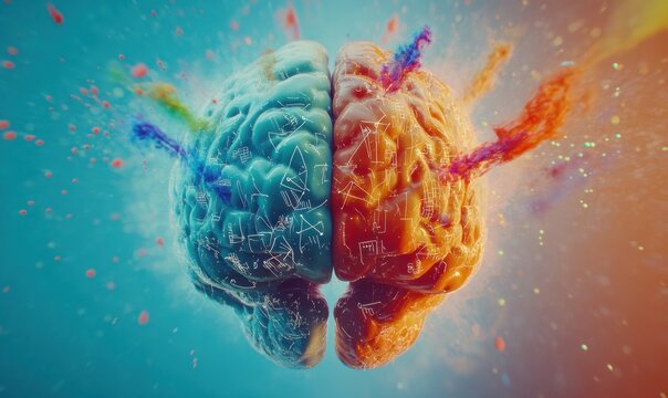 Human brain exploding with colorful ideas and creative energy