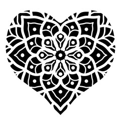 Hand drawn heart shaped silhouette with floral ornament