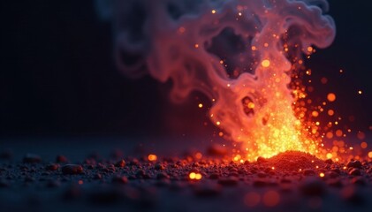 Fototapeta premium Fiery sparks burst against dark, smoky background, welding, contrast