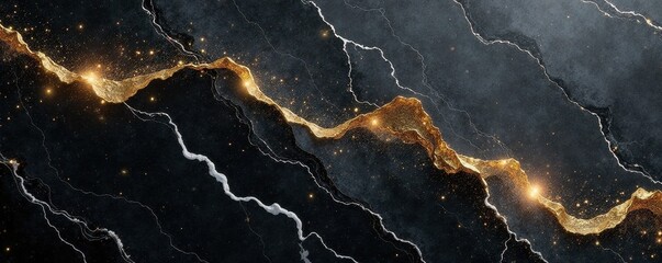 Abstract monochrome marble with gilded accents; refined, spacious background , geometric, art