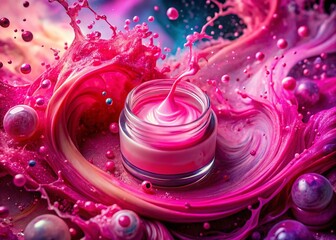 Abstract Pink Liquid Background: Swirls, Splashes, & Cosmetic Texture - Luxury Flatlay