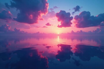 Obraz premium Serene twilight sky mirroring calm sea, soft hues , purple, reflection