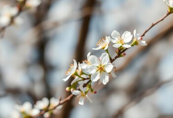 Obraz premium Delicate white blossoms sharply in focus, blurred background, subtle, gentle