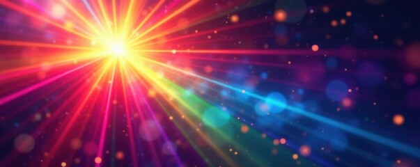 Naklejka premium Abstract rainbow light burst, vibrant spectrum radiating outwards , texture, optical, modern