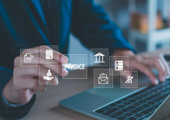 Digital invoice electronic bill concept, businessman receive electronic invoice bill payment on smartphon