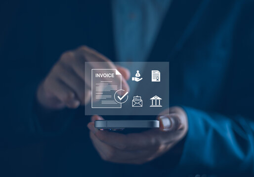 Digital invoice electronic bill concept, businessman receive electronic invoice bill payment on smartphon