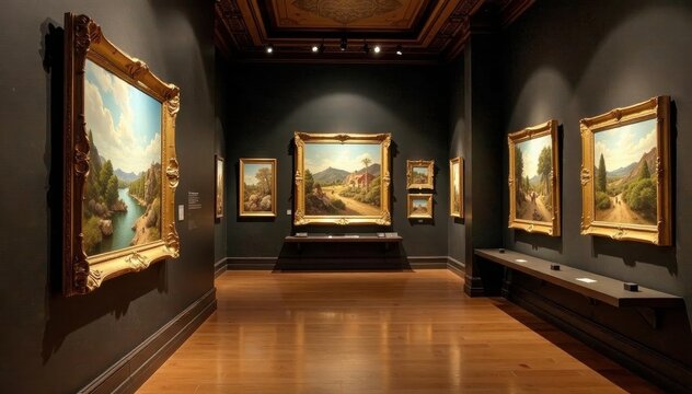 Gilded frame showcasing artwork, museum setting, art, collection, elegant