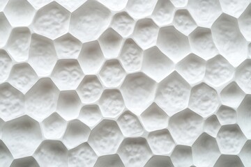 Abstract white hexagonal pattern wall with 3D texture.
