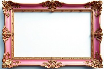 Intricate pink blue gold frame, white backdrop , graphic design, border