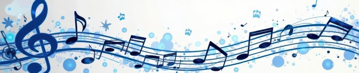 Intricate blue music notes border, key design element , elegant, vector