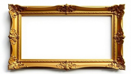 Ornate golden square frame, isolated on white, geometric, simple