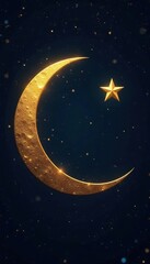 Naklejka premium Golden crescent moon with five-pointed star Elegant vector design , luxury, holiday