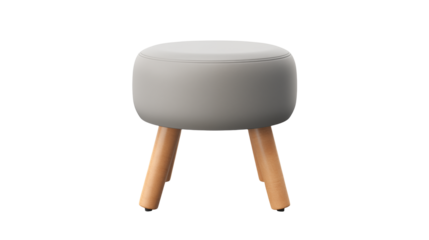 A simple gray stool with wooden legs isolated against a black background in a studio settingisolated on transparent background	