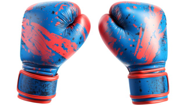 Red and blue boxing gloves isolated on white background
