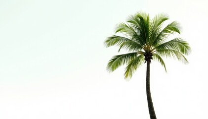 Obraz premium Single palm tree, lush fronds, white background, palm leaf, white background, image