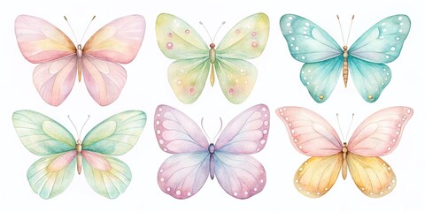 Adorable Pastel Watercolor Butterfly Clipart Set for Whimsical Designs