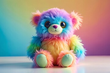 Fototapeta premium Adorable Rainbow Plush Monster Toy for Kids - Minimalist Soft Toy Photography