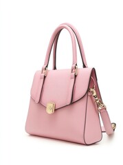 Naklejka premium Pink satchel bag, side view, white background, fashion accessory