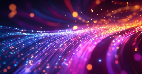 Fototapeta premium Abstract digital energy flow, vibrant colors, and particles. Dynamic lines of light, glowing with streaks of colorful energy