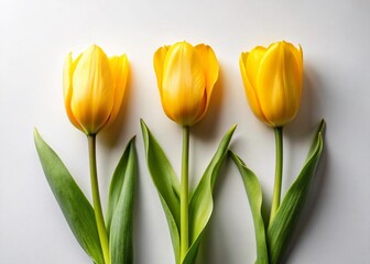 Aerial Drone Shot: Vibrant Yellow Tulip Trio, Spring Flowers, Blooming, Nature
