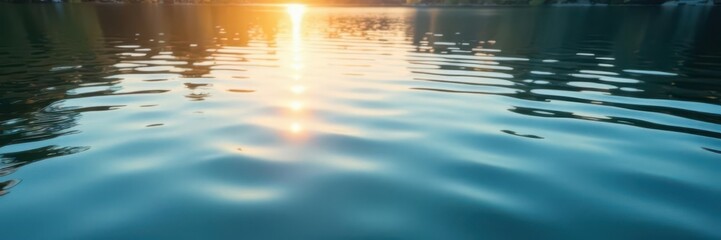 Obraz premium Calm lake surface, gentle ripples reflecting sunlight, clear, lake