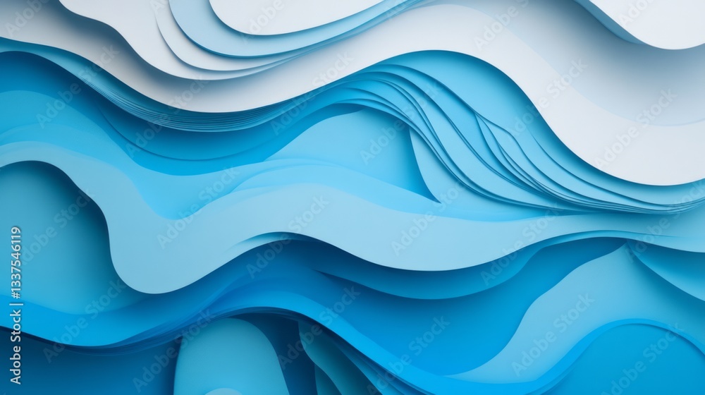 Poster abstract blue background with smooth gradient and subtle light effects, featuring soft flowing shape