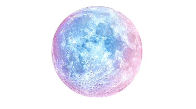 Pastel pink and blue moon holographic iridescent 3D render icon isolated on a white background