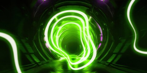 Futuristic Neon Light Tunnel with Red Glowing StreaksGenerated Image