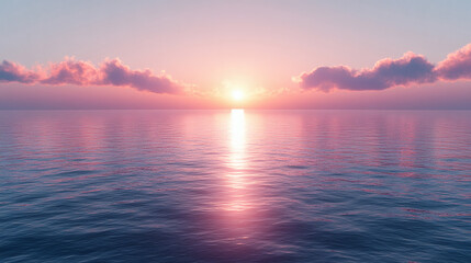 Obraz premium Pink and Purple Sunset Over Calm Ocean Panorama