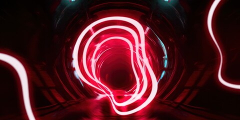 Futuristic Neon Light Tunnel with Red Glowing StreaksGenerated Image