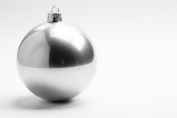 Silver sphere ornament, isolated white background, ball, photo, festive