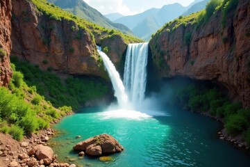 Spectacular Ouzoud Waterfalls plunge into emerald pools below, getaway, image, landscape