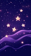 Glowing Stars Over Wavy Night Sky.